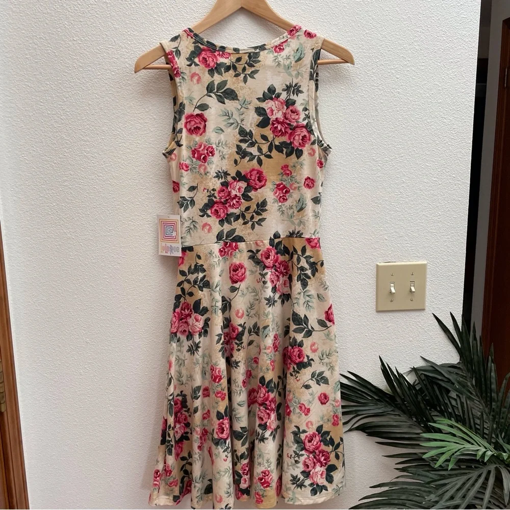 LuLaRoe Nikki NWT Women’s Small Tank Dress, Pink flowers, Green leaves, Pockets - Picture 3 of 8